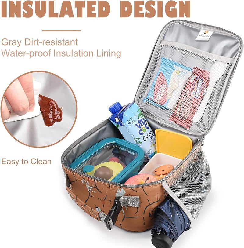 CaCTOUR Lunch Box Kids,Premium Insulated Lunch Bag for Girls Boys,Soft Bag Mini Cooler Back to School Thermal Reusable Lunch Bag for Work School Picnic （Brown Dino - Image 5
